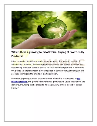 Why is there a growing Need of Ethical Buying of Eco Friendly Products?