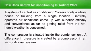 How Does Central Air Conditioning In Yorkers Work?