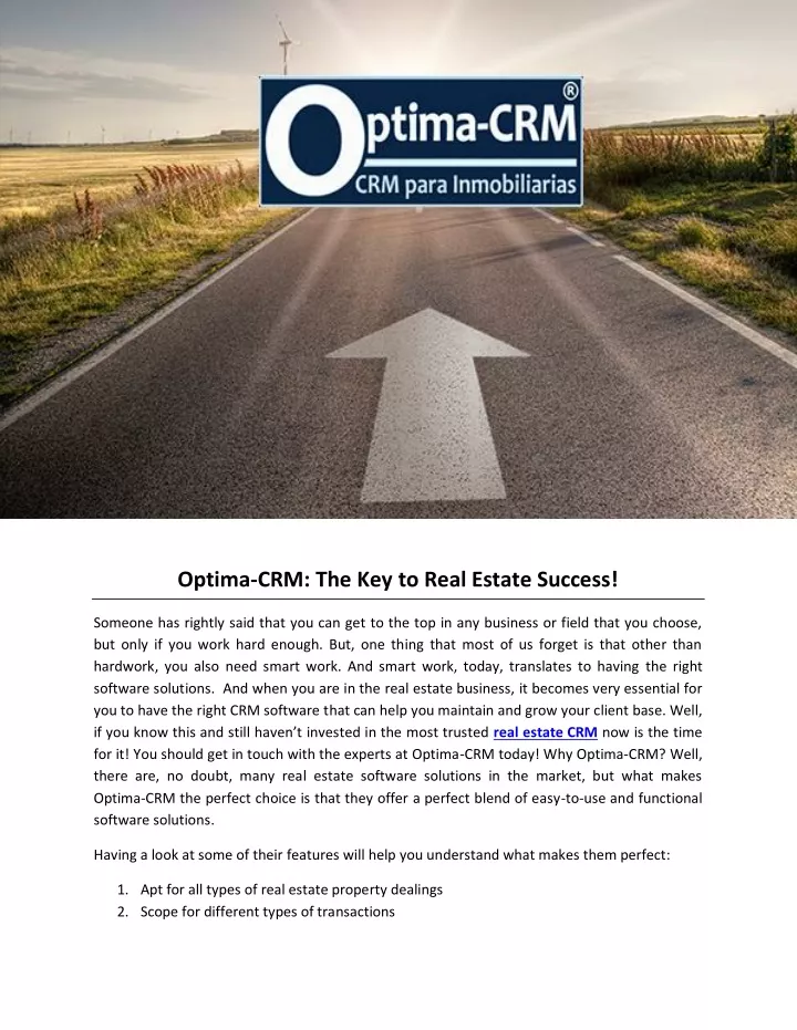 optima crm the key to real estate success