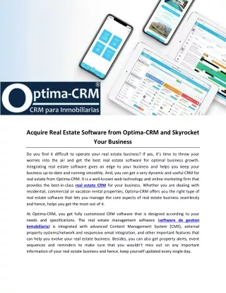 Acquire Real Estate Software from Optima-CRM and Skyrocket Your Business