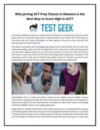 Why joining ACT Prep Classes in Advance is the Best Way to Score High in ACT