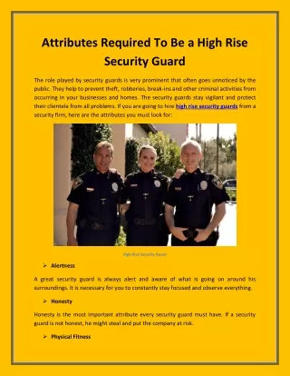 Attributes Required To Be a High Rise Security Guard