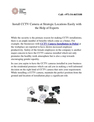 Install CCTV Camera at Strategic Locations Easily with the Help of Experts