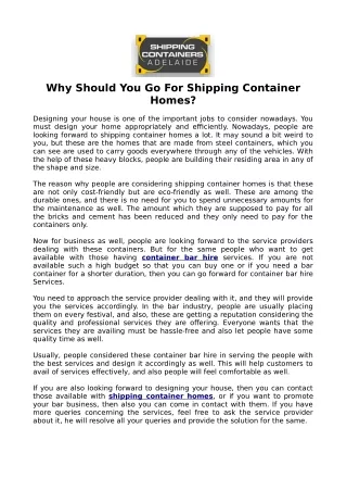 Why Should You Go for Shipping Container Homes?