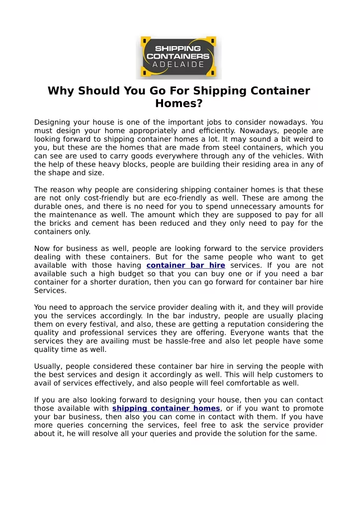 why should you go for shipping container homes