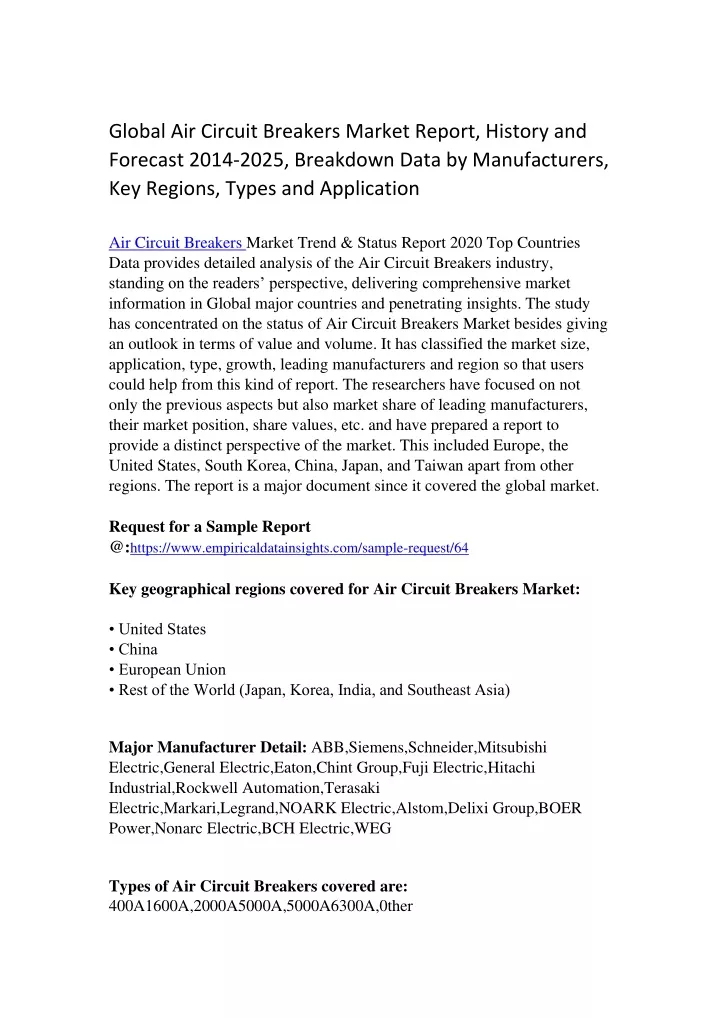 global air circuit breakers market report history