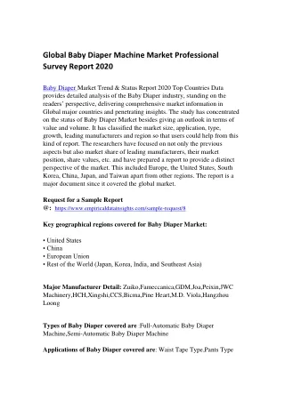 Global Baby Diaper Machine Market Professional Survey Report 2020