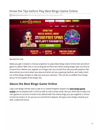 Know The Tips Before Play Best Bingo Game Online