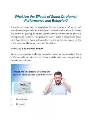What Are the Effects of Soma On Human Performance and Behavior?