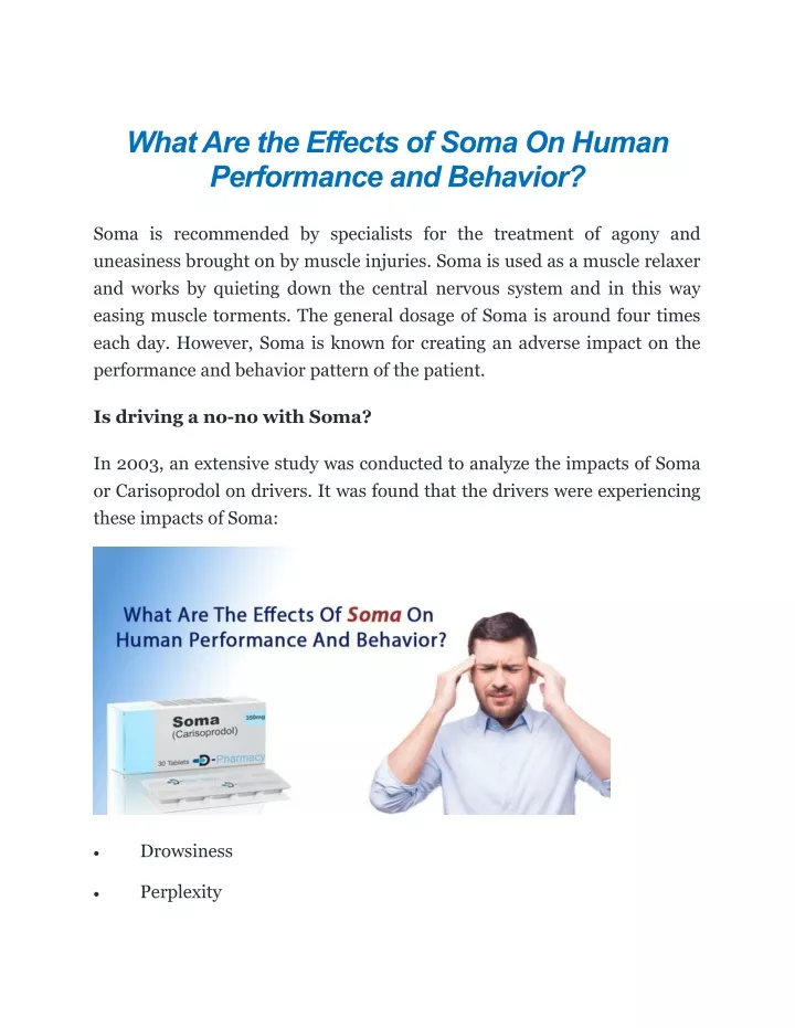 what are the effects of soma on human performance