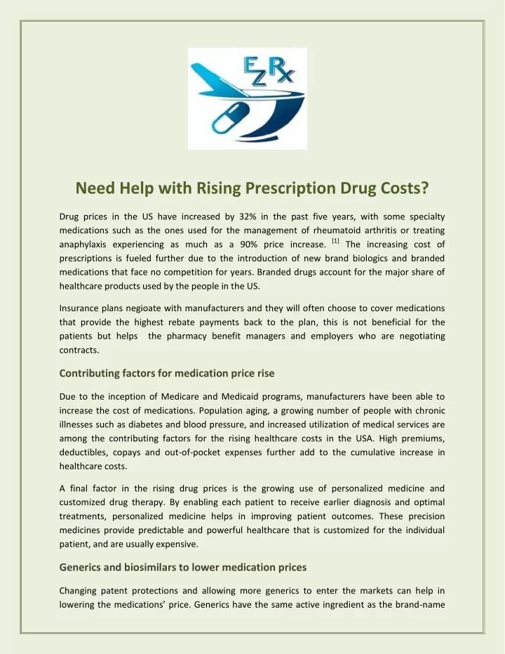need help with rising prescription drug costs
