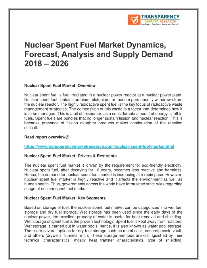 nuclear spent fuel market dynamics forecast