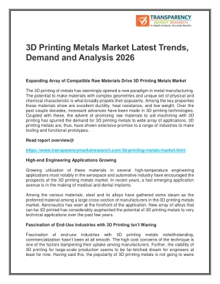 3D Printing Metals Market Latest Trends, Demand and Analysis 2026