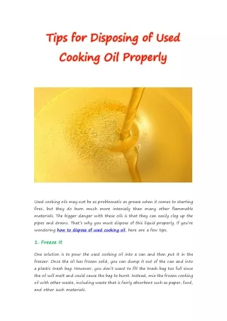 Tips for Disposing of Used Cooking Oil Properly