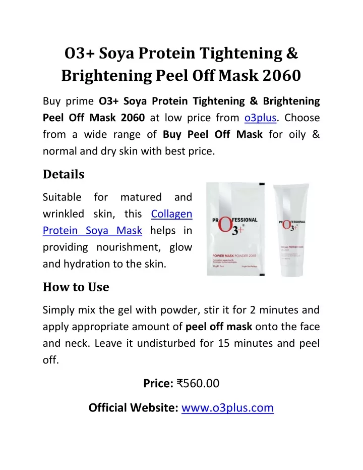 o3 soya protein tightening brightening peel