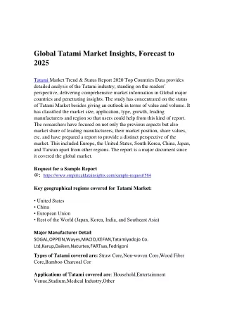 Global Tatami Market Insights, Forecast to 2025