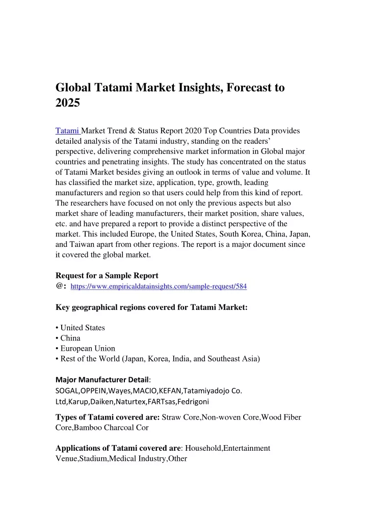 global tatami market insights forecast to 2025