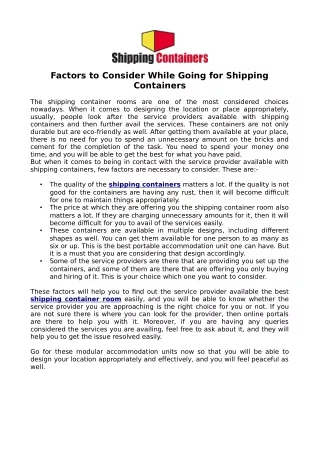 Factors to Consider While Going for Shipping Containers