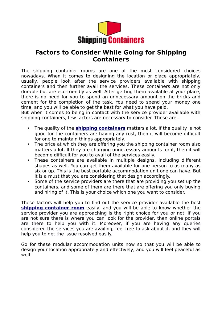factors to consider while going for shipping