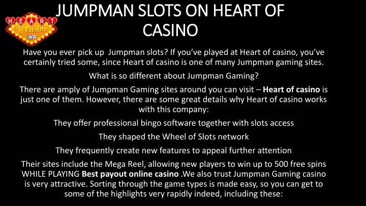 jumpman slots on heart of casino