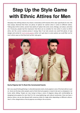 Step Up the Style Game with Ethnic Attires for Men