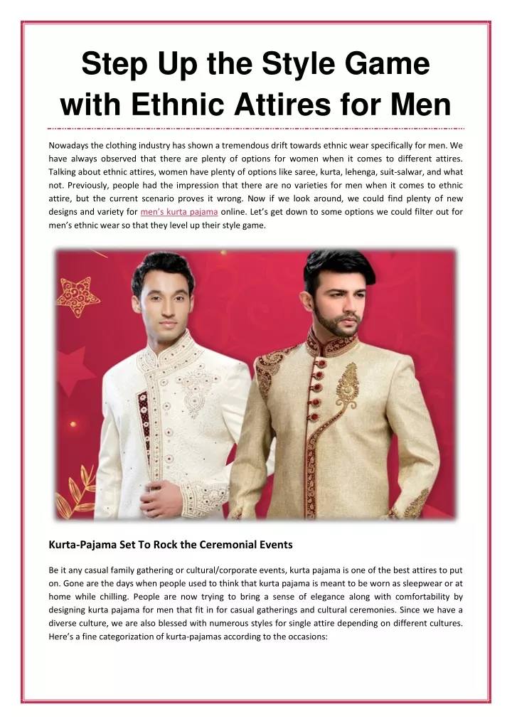 step up the style game with ethnic attires for men