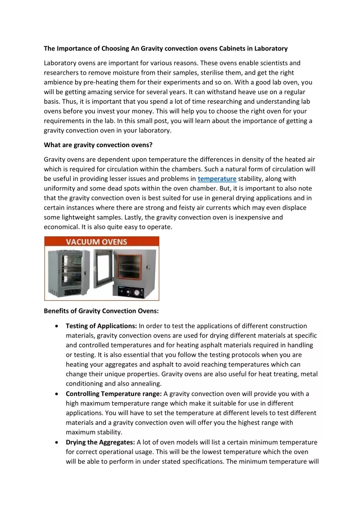 the importance of choosing an gravity convection