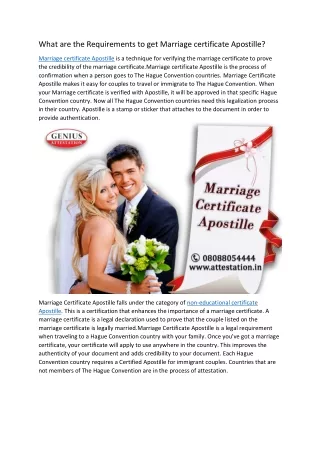 What are the Requirements to get Marriage certificate Apostille?