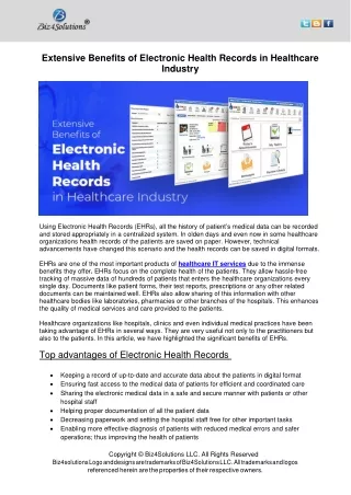 Extensive Benefits of Electronic Health Records in Healthcare Industry