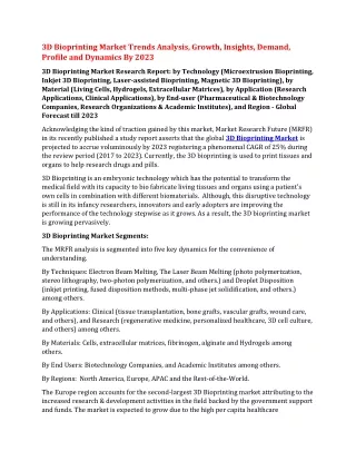 3d bioprinting market trends analysis growth