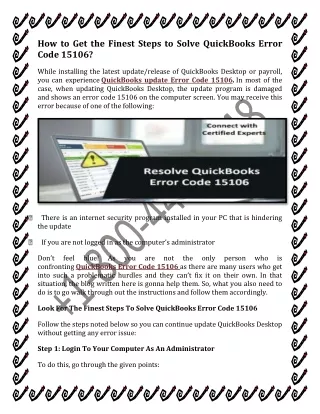 How to Get the Finest Steps to Solve QuickBooks Error Code 15106?