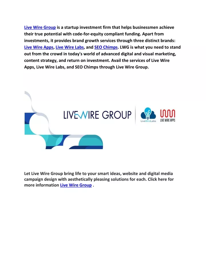 live wire group is a startup investment firm that