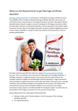 What are the Requirements to get Marriage certificate Apostille?