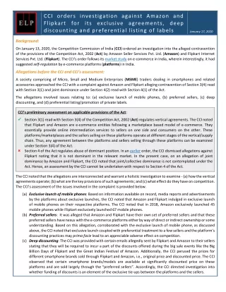 ELP Competition Law & Policy Update: CCI orders investigation against Amazon and Flipkart