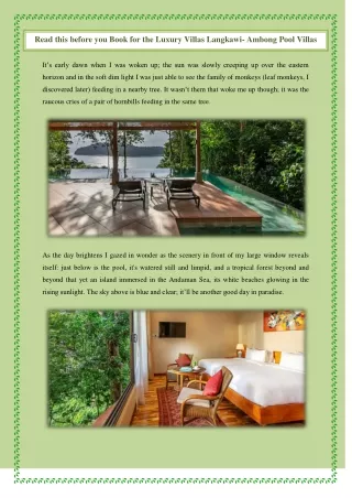 Read this before you Book for the Luxury Villas Langkawi- Ambong Pool Villas