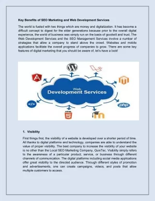 The Best Web Development Services Offered by QuixTec