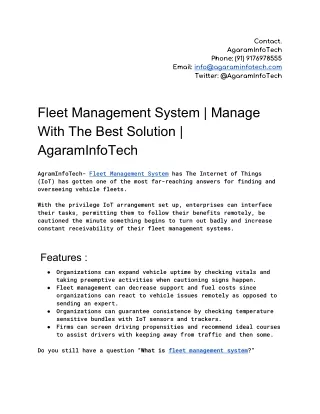 Fleet Management System | AgaramInfoTech
