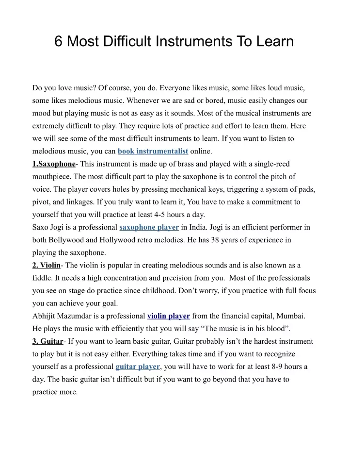 6 most difficult instruments to learn
