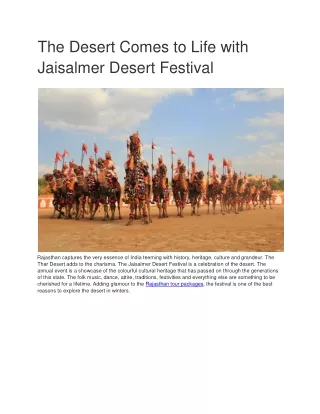 The Desert Comes to Life with Jaisalmer Desert Festival