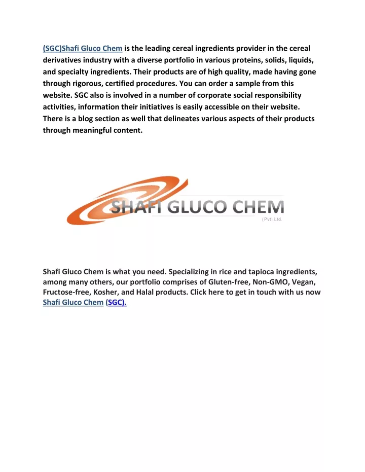 sgc shafi gluco chem is the leading cereal