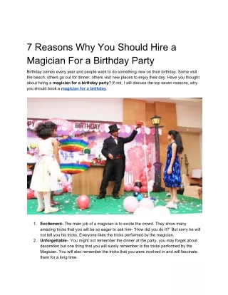7 Reasons Why You Should Hire a Magician For a Birthday Party