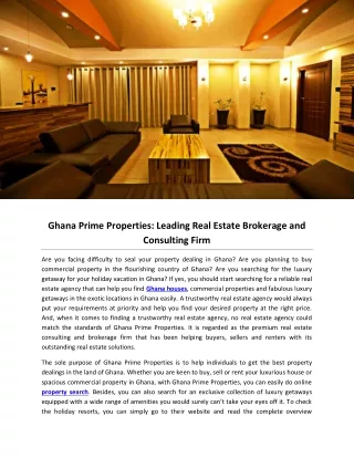 Ghana Prime Properties: Leading Real Estate Brokerage and Consulting Firm