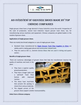 An Overview of Grouser Shoes Made By Top Chinese Companies