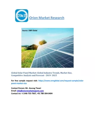 Global Solar Panel Market: Global Industry Trends, Market Size, Competitive Analysis and Forecast - 2019- 2025