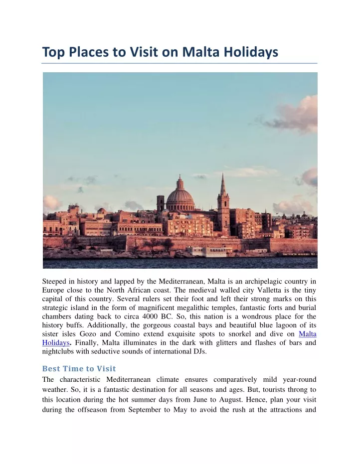 top places to visit on malta holidays