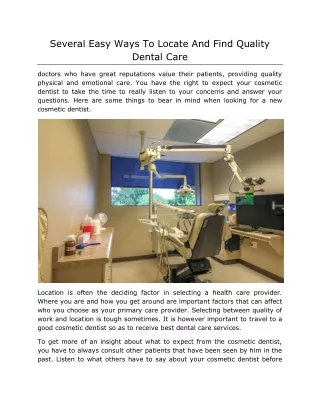 Several Easy Ways To Locate And Find Quality Dental Care