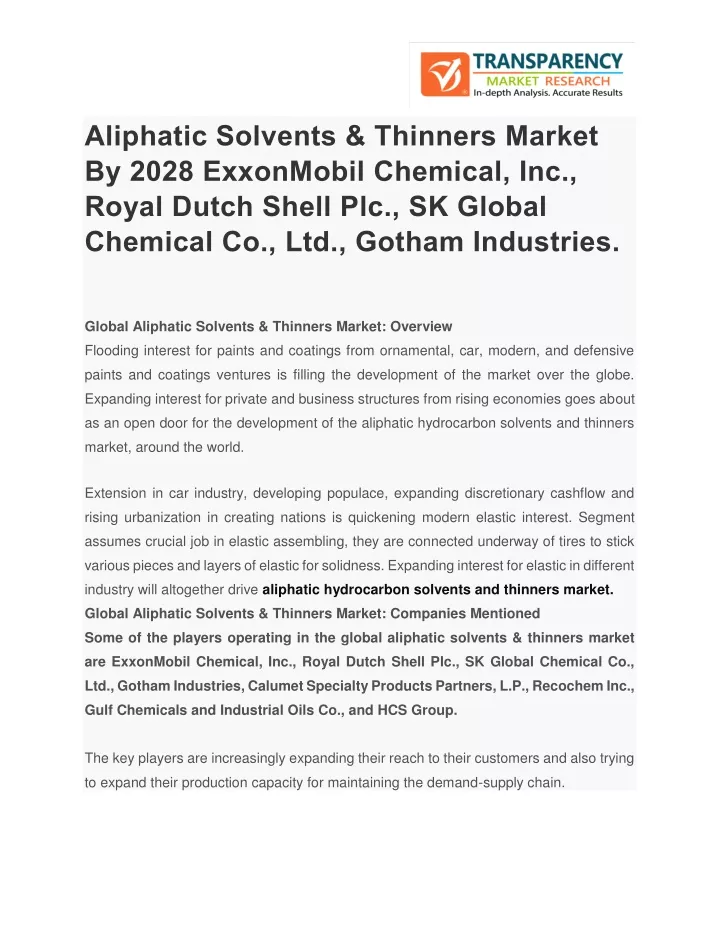 aliphatic solvents thinners market by 2028