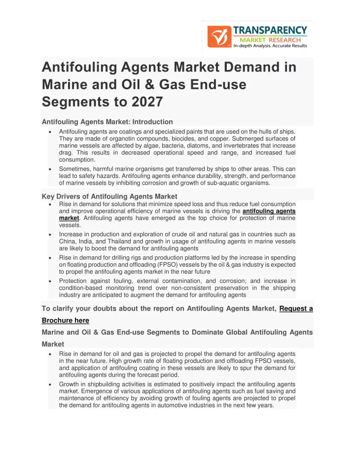 antifouling agents market demand in marine