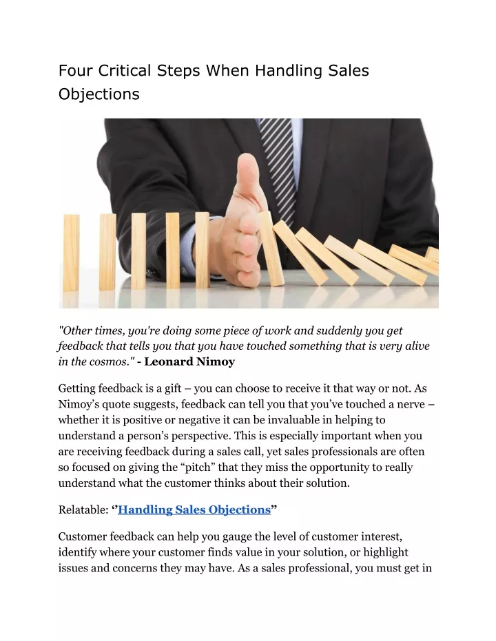 four critical steps when handling sales objections