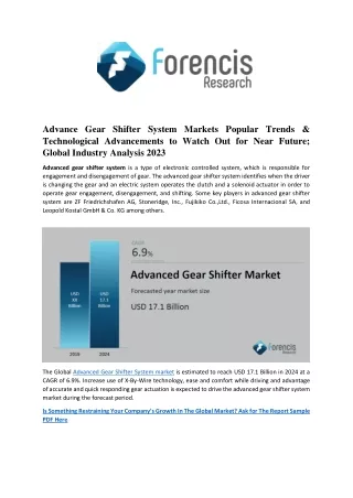 Advanced Gear Shifter System market is estimated to reach USD 17.1 Billion in 2024 at a CAGR of 6.9%